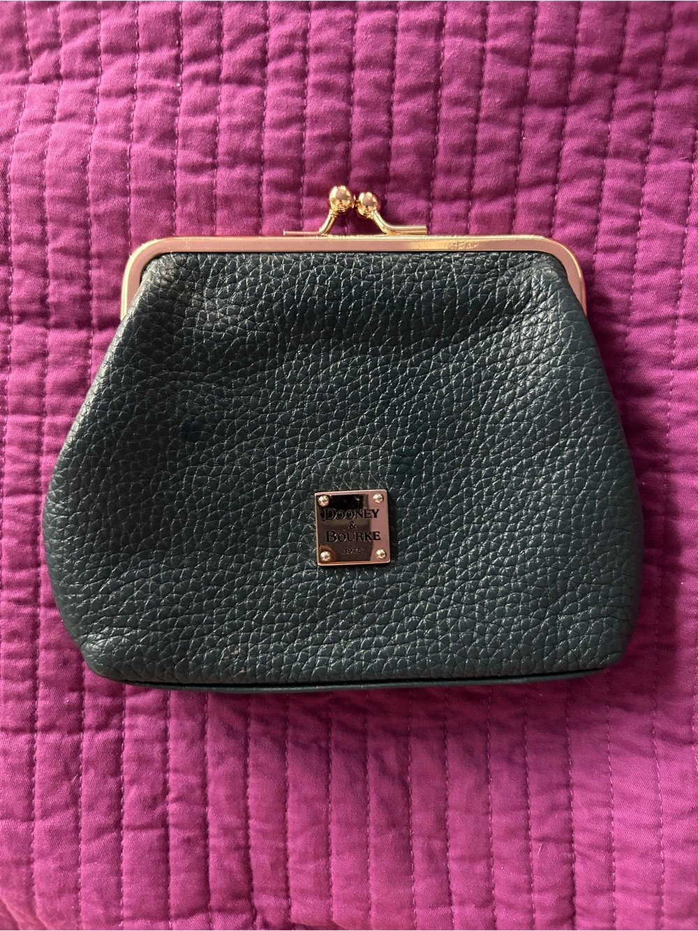 Dooney & Bourke Teal Leather Kiss-Lock Coin Purse